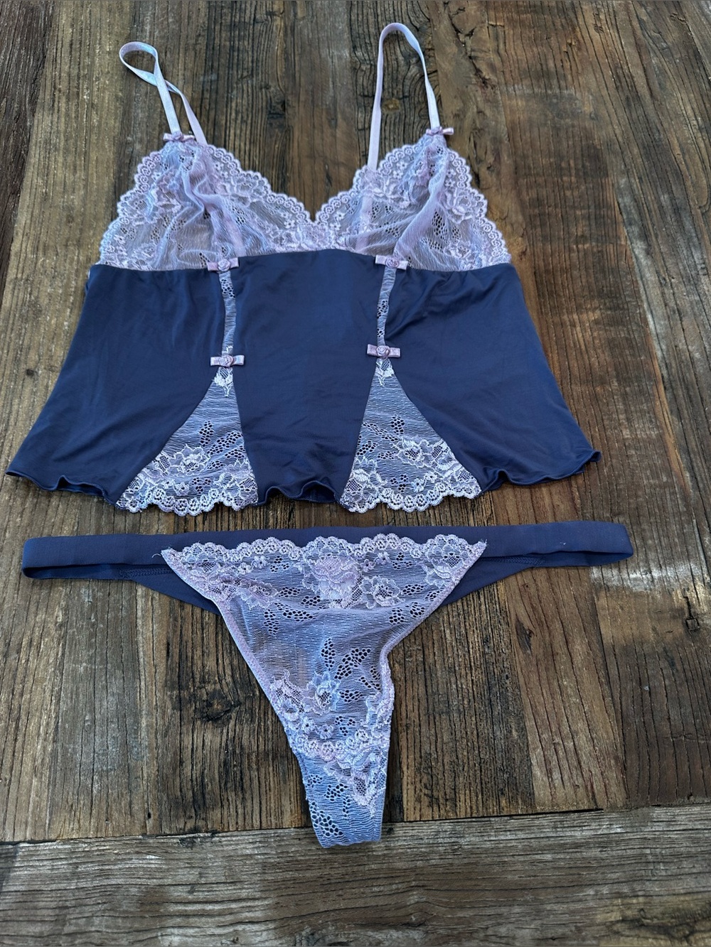 Jezebel pink Lace Trim Camisole & gray  Brief Set